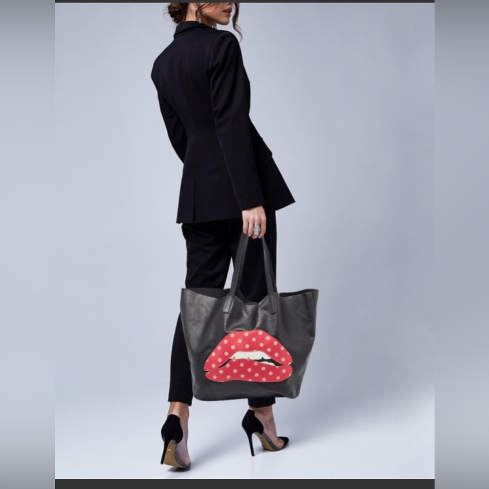 RED Valentino Black Tote with Red Lips